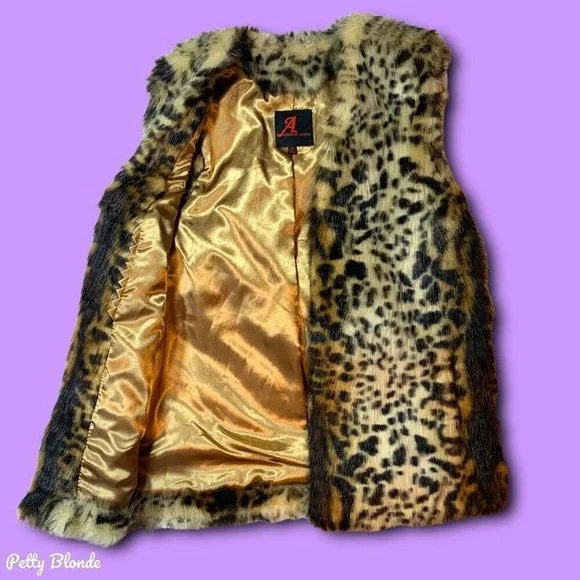 Oversized Faux Fur‎ Soft Animal Print Vest Womens XS Cheetah Adrienne Landau - Picture 9 of 16